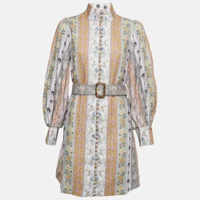 Pre-owned Zimmermann Multicolor Linen Floral Print High Neck Mini Dress M