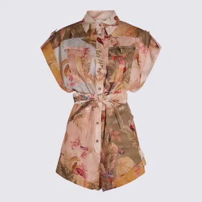 Zimmermann Multicolor Linen Jumpsuit In White