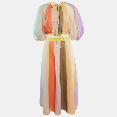 Pre-owned Zimmermann Multicolor Linen Paneled Skirt And Top Set M