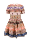 ZIMMERMANN MULTICOLOR LINEN SHORT-SLEEVED DRESS WITH LACE TRIMS