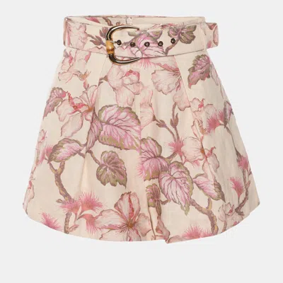Pre-owned Zimmermann Multicolor Matchmaker Tuck Printed Linen Shorts Xs