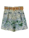 Zimmermann Ottie Belted Pleated Printed Linen Shorts In Multicolor