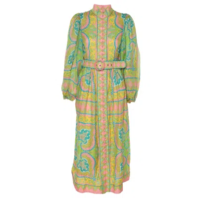 Pre-owned Zimmermann Multicolor Paisley Printed Linen Belted Midi Dress S