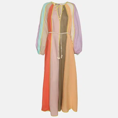 Zimmermann Multicolor Paneled Linen Belted Lola Maxi Dress In Brown