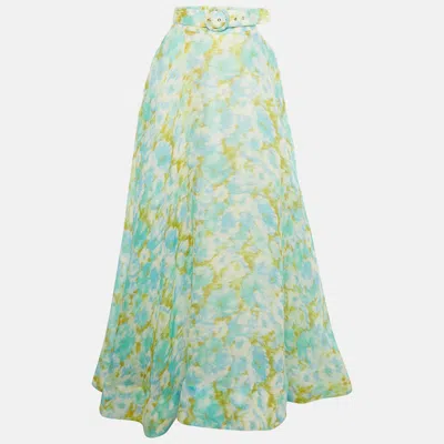 Pre-owned Zimmermann Multicolor Printed Linen And Silk Belted Maxi Skirt M