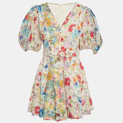 Pre-owned Zimmermann Multicolor Printed Linen Belted Mini Dress M