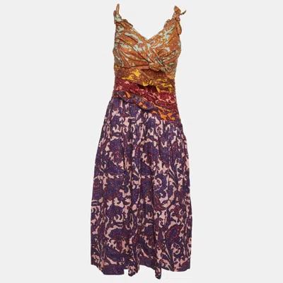 Zimmermann Multicolor Printed Linen Bow Detail Midi Dress In Brown