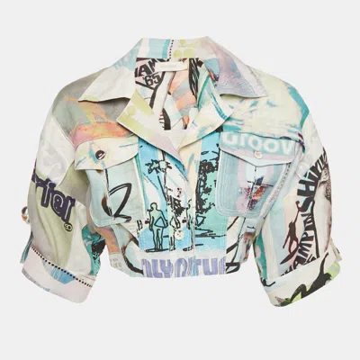 Pre-owned Zimmermann Multicolor Printed Linen Glassy Safari Crop Top S
