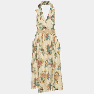 Zimmermann Multicolor Printed Linen Halter Neck Shirt Dress