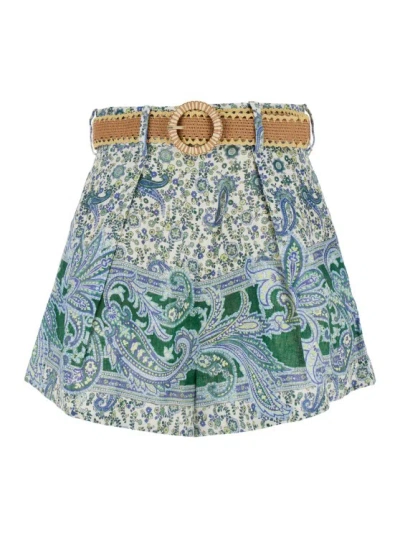 ZIMMERMANN MULTICOLOR SHORTS WITH FLORAL PRINT IN LINEN