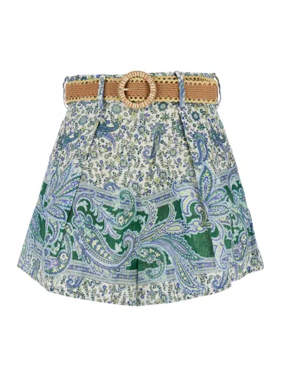 ZIMMERMANN MULTICOLOR SHORTS WITH FLORAL PRINT IN LINEN WOMAN