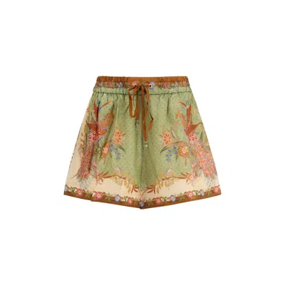 Zimmermann Multicolor Silk Bermuda Shorts In Gold
