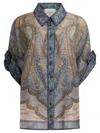 Zimmermann Silk Short Sleeve Shirt With Asymmetrical Hem And Rolled Sleeves In Multi