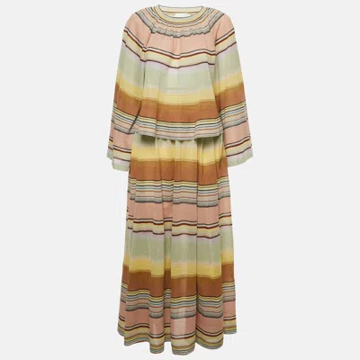 Pre-owned Zimmermann Multicolor Striped Circle Knit Skirt & Top Set L