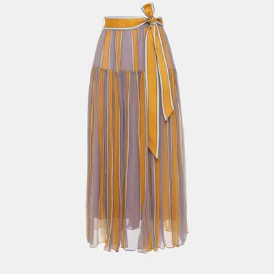 Pre-owned Zimmermann Multicolor Striped Georgette Midi Skirt Size Xs (0)