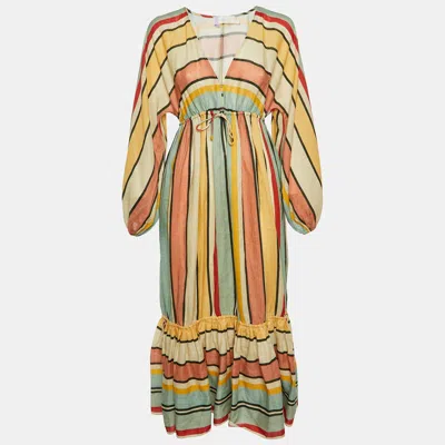 Zimmermann Multicolor Striped Linen Tiered Cassia Maxi Dress
