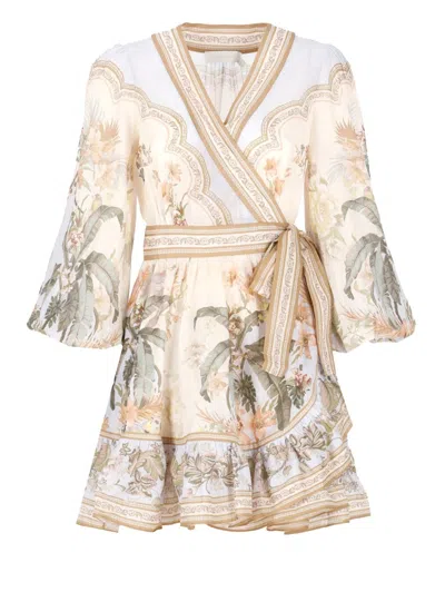 Zimmermann Multicolor Wylie Mini Wrap Frill Dress In Nude