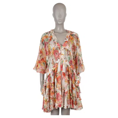 Pre-owned Zimmermann Multicolored Silk Mae Frill Billow Mini Dress 1 S In Brown
