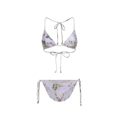 Zimmermann Multicolour Floral Print Bikini With Adjustable Ties In White