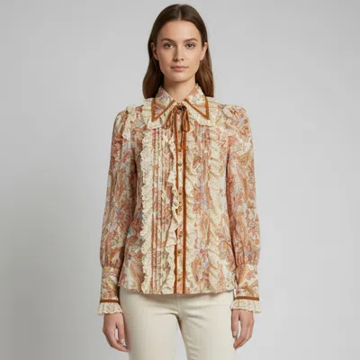 Pre-owned Zimmermann Multicolour Floral Print Chiffon Lucky Lace Collar Blouse S