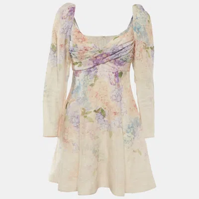 Pre-owned Zimmermann Multicolour Floral Print Linen Dawning Mini Dress M