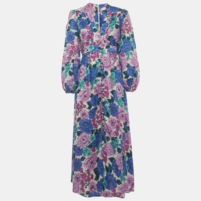 Pre-owned Zimmermann Multicolour Floral Print Linen Puff Sleeve Midi Dress M