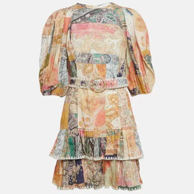 Zimmermann Multicolour Floral Print Linen Ruffle Hem Mini Dress