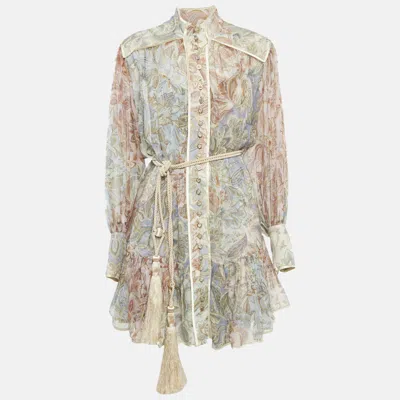 Pre-owned Zimmermann Multicolour Floral Print Silk Crepe Rebellion Button Mini Dress M