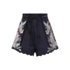 Zimmermann Rhiannon Blue Shorts With Removable Belt And Floral Embroidery On The Side In Linen Woman