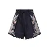 Zimmermann Multicolour High-waisted Bermudas With Scalloped Hem In Blue