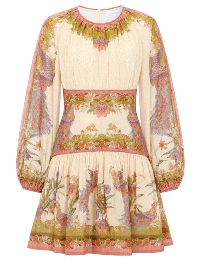 Zimmermann Multicolour Mini Dress In Cotton-silk Blend