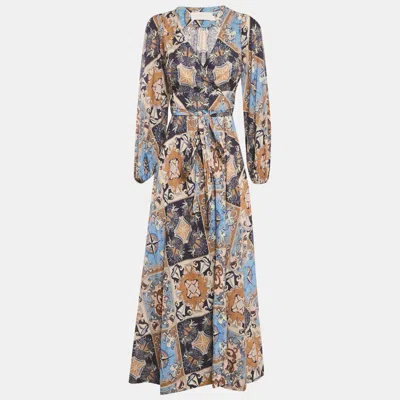 Pre-owned Zimmermann Multicolour Nautical Print Cotton Wrap Midi Dress Xs