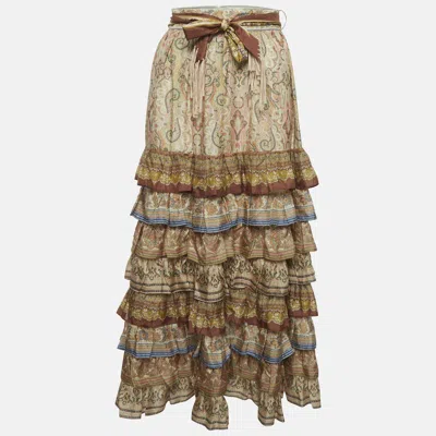 Pre-owned Zimmermann Multicolour Paisley Print Silk Freja Tiered Skirt M