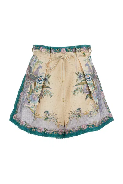 Zimmermann Multicolour Scarf Floral Linen Shorts In Blue