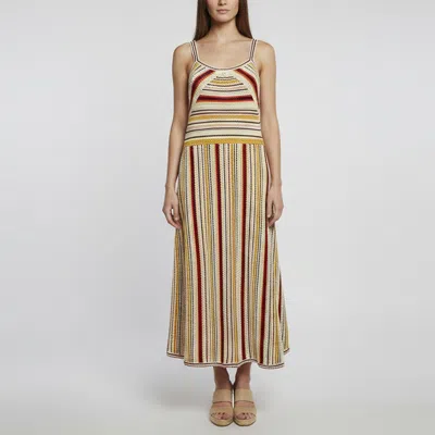 Pre-owned Zimmermann Multicolour Striped Crochet Knit Strappy Midi Dress L