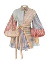 Zimmermann Rebellion Multicolor Midi Dress With Bow Detail On The Front And All-over Striped Motif In Linen And In Multi