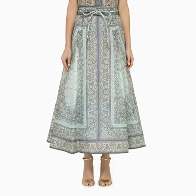 Zimmermann Multicoloured Blue Silk And Linen Skirt In Green