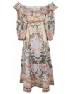 Zimmermann Wylie Off-the-shoulder Belted Floral-print Linen Midi Dress