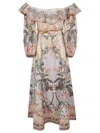 Zimmermann Wylie Off-the-shoulder Belted Floral-print Linen Midi Dress In Pink