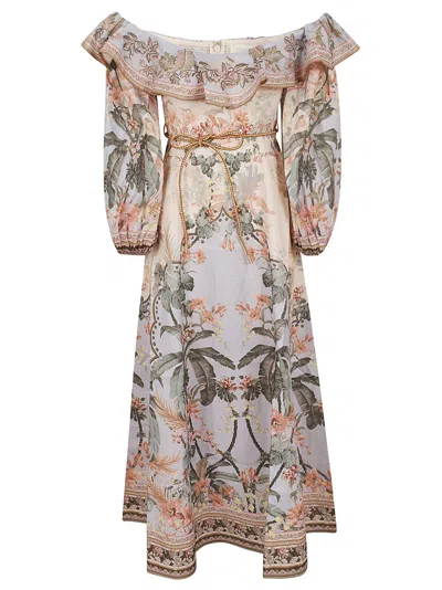 ZIMMERMANN ZIMMERMANN MULTICOLOURED WYLIE OFF-SHOULDER MIDI DRESS