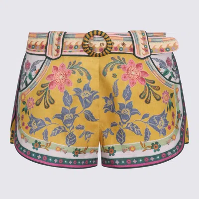 Zimmermann Mustard Multicolour Cotton Shorts