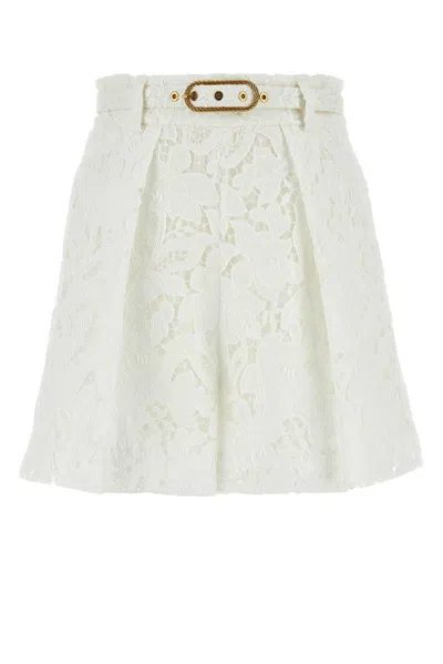 Zimmermann Natura Belted Waist Lace Shorts In White