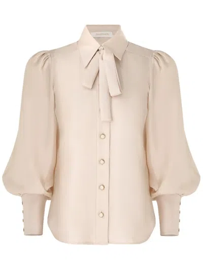 Zimmermann Pussy-bow Silk-twill Blouse In Neutral