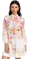 Zimmermann Bonita Floral-print Broderie Anglaise Belted Mini Dress In Multicolor Linen In Kaleidoscope Garden