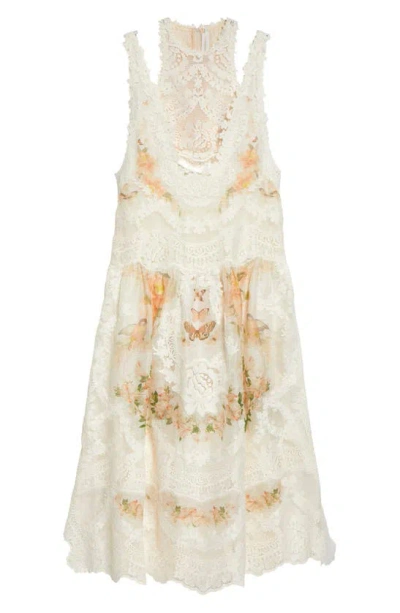 Zimmermann Natura Lace-trimmed Linen-silk Maxi Dress In Coral Mixed Print