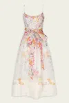 ZIMMERMANN NATURA CORSET MIDI DRESS IN KALEIDOSCOPE GARDEN