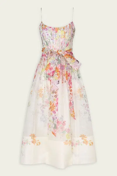 Zimmermann Natura Corset Midi Dress In Kaleidoscope Garden In Multi