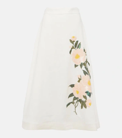 Zimmermann Natura Embellished Linen Organza Midi Skirt In White