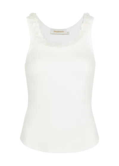 Zimmermann Natura Embellished Stretch-cotton Tank In Ivory