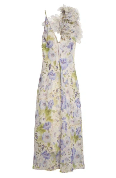 Zimmermann Natura Feathered Linen-silk Maxi Dress In Blue Floral
